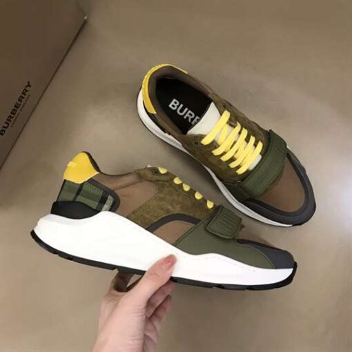 Replica BURBERRY CHECK LACE-UP SNEAKERS IN MOSS GREEN – BBR094 8