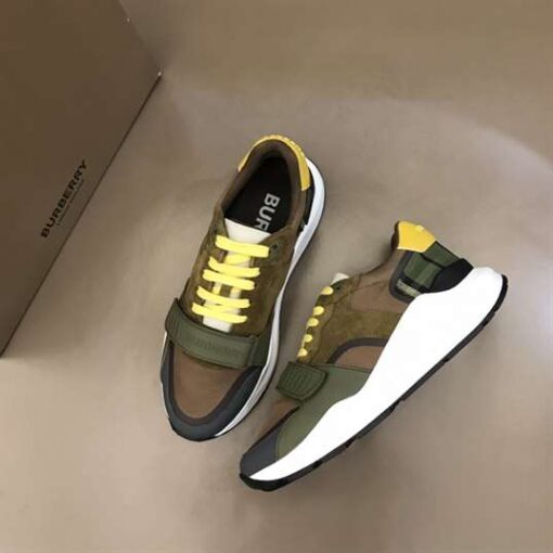 Replica BURBERRY CHECK LACE-UP SNEAKERS IN MOSS GREEN – BBR094 9
