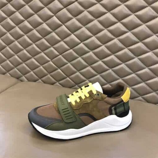 Replica BURBERRY CHECK LACE-UP SNEAKERS IN MOSS GREEN – BBR094 10