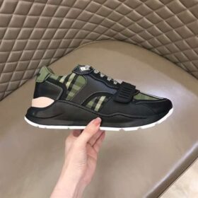 Replica BURBERRY CHECK LACE-UP SNEAKERS IN MILITARY GREEN – BBR092 3