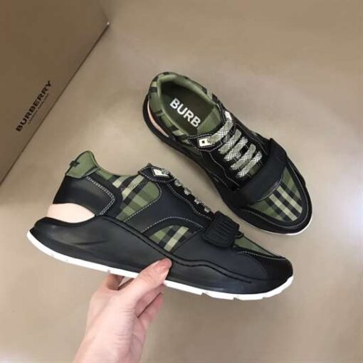 Replica BURBERRY CHECK LACE-UP SNEAKERS IN MILITARY GREEN – BBR092 4