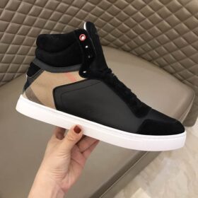 Replica BURBERRY LEATHER AND HOUSE CHECK HI-TOP SNEAKERS – BBR28 3