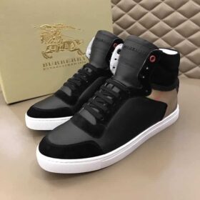 Replica BURBERRY LEATHER AND HOUSE CHECK HI-TOP SNEAKERS – BBR28 5