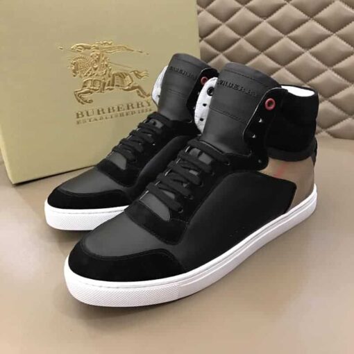 Replica BURBERRY LEATHER AND HOUSE CHECK HI-TOP SNEAKERS – BBR28 4