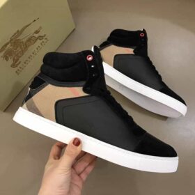 Replica BURBERRY LEATHER AND HOUSE CHECK HI-TOP SNEAKERS – BBR28 7