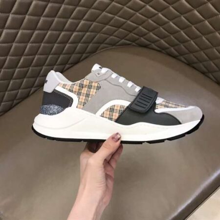 Replica BURBERRY CHECK, SUEDE AND LEATHER SNEAKERS – BBR096