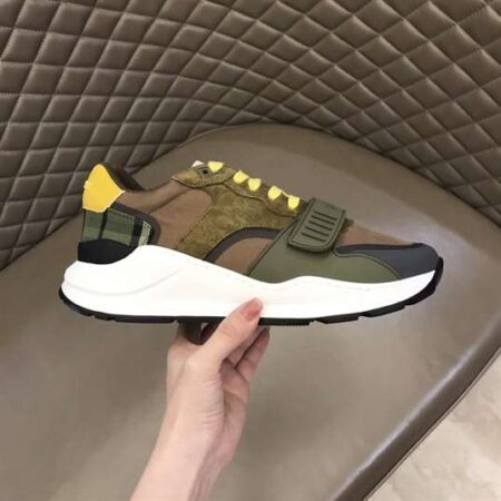 Replica BURBERRY CHECK LACE-UP SNEAKERS IN MOSS GREEN – BBR094