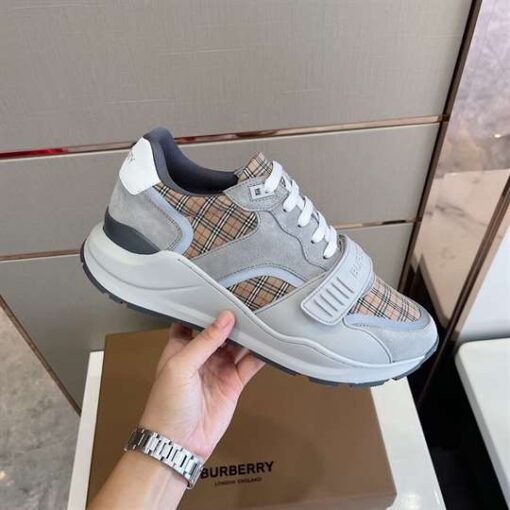 Replica BURBERRY CHECK, SUEDE AND LEATHER SNEAKERS – BBR103 19