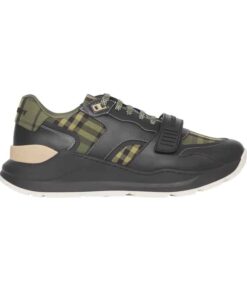 Replica BURBERRY CHECK LACE-UP SNEAKERS IN MILITARY GREEN – BBR092