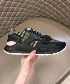Replica BURBERRY CHECK LACE-UP SNEAKERS IN MILITARY GREEN – BBR092 2