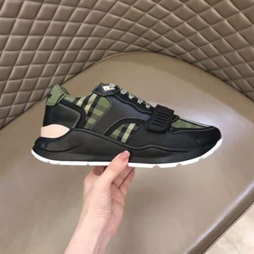 Replica BURBERRY CHECK LACE-UP SNEAKERS IN MILITARY GREEN – BBR092 12