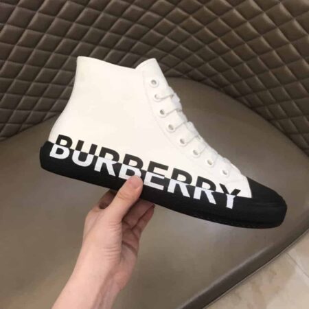 Replica BURBERRY LOGO PRINT GABARDINE HIGH-TOP SNEAKERS – BBR32