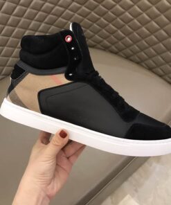 Replica BURBERRY LEATHER AND HOUSE CHECK HI-TOP SNEAKERS – BBR28 2